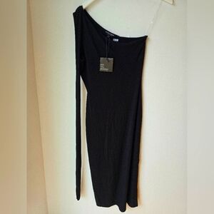 SEE YOU MONDAY LA Elegant Black One-Shoulder Dress MAXI TIE Bodycon Size L M